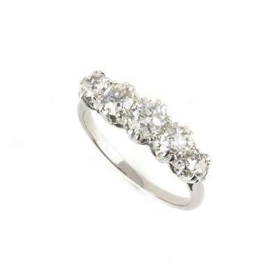 18k White Gold 5 Stone Old Cut Diamond Ring 1.06ct