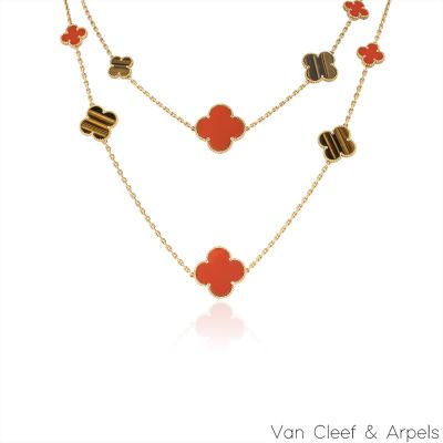 Van Cleef & Arpels Yellow Gold Carnelian & Tiger Eye Magic Alhambra 16 Motif Necklace VCARN5JO00