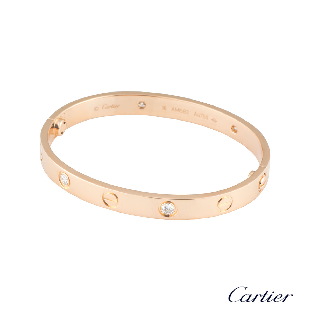 Cartier Rose Gold Half Diamond Love Bracelet Size 19 B6036019 | Rich Diamonds