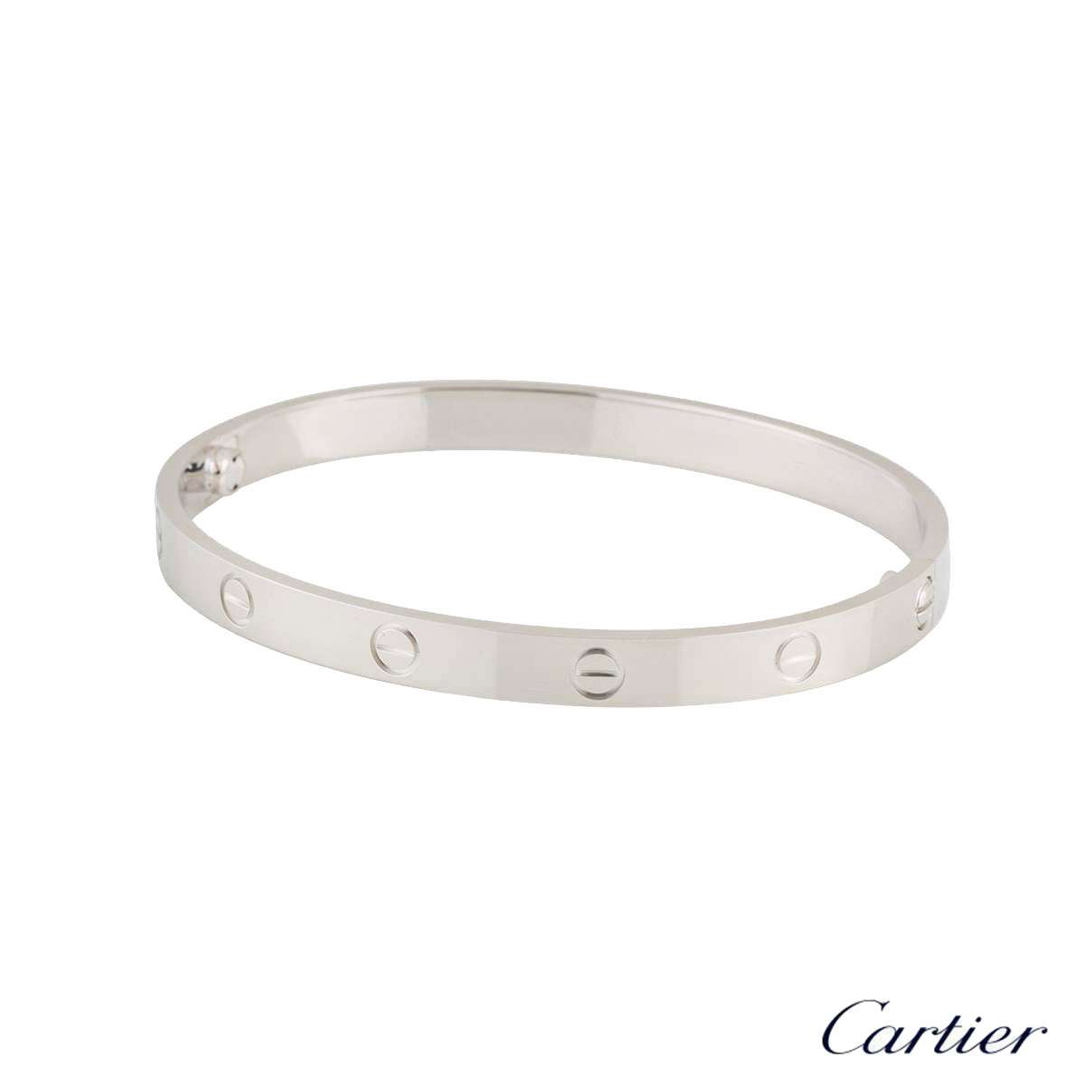 Cartier White Gold Plain Love Bracelet Size 19 B6035419 | Rich Diamonds