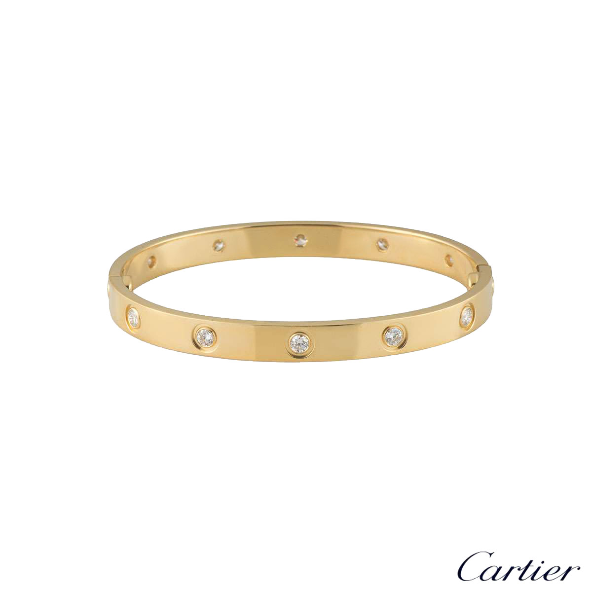 Cartier Yellow Gold Full Diamond Love Bracelet Size 19 B6040519 | Rich Diamonds