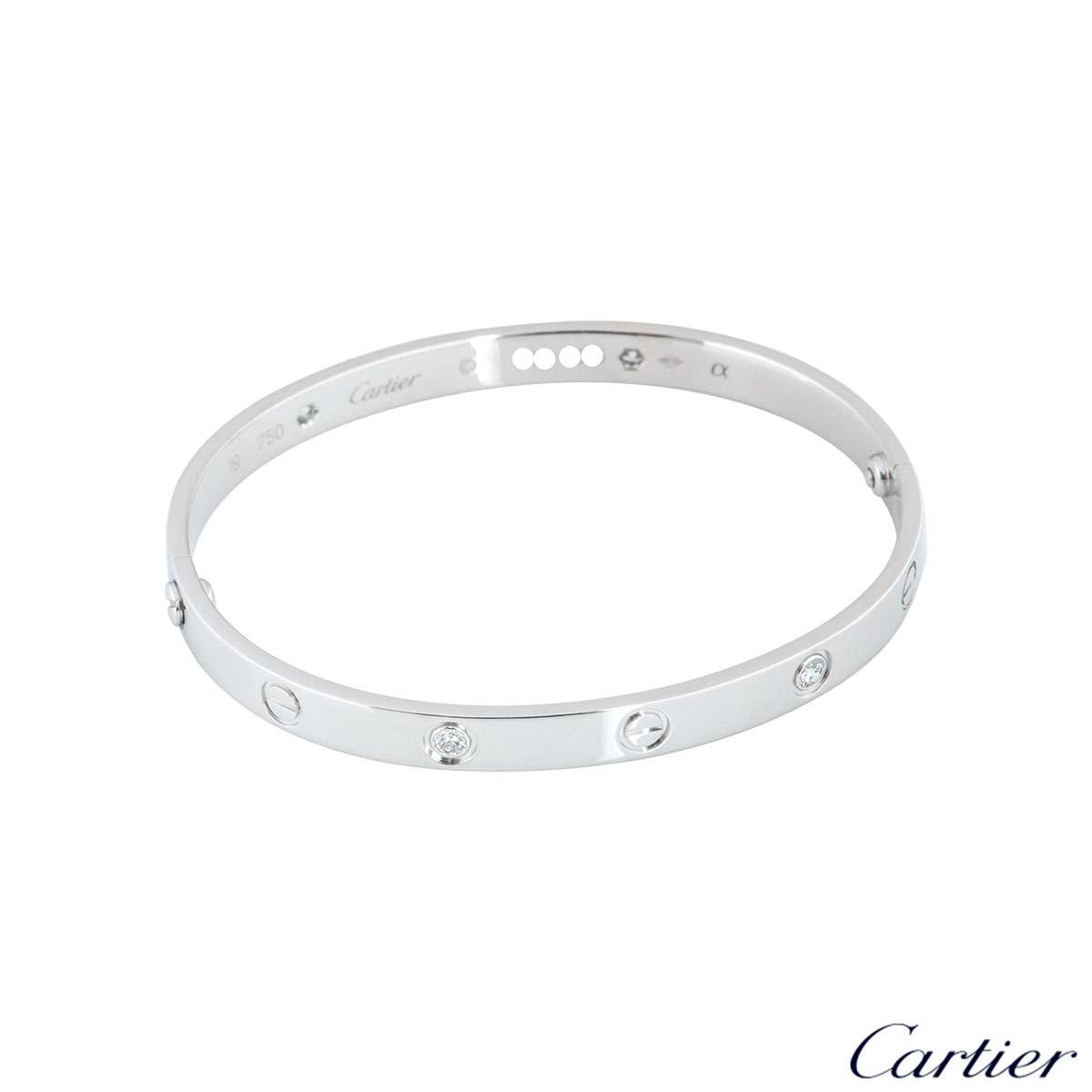 Cartier White Gold Half Diamond Love Bracelet Size 19 B6035819 | Rich Diamonds
