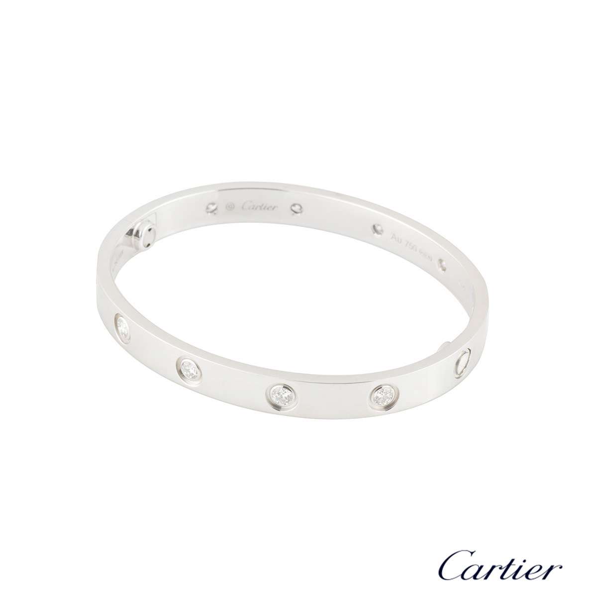 Cartier White Gold Full Diamond Love Bracelet Size 19 B6040719 | Rich Diamonds
