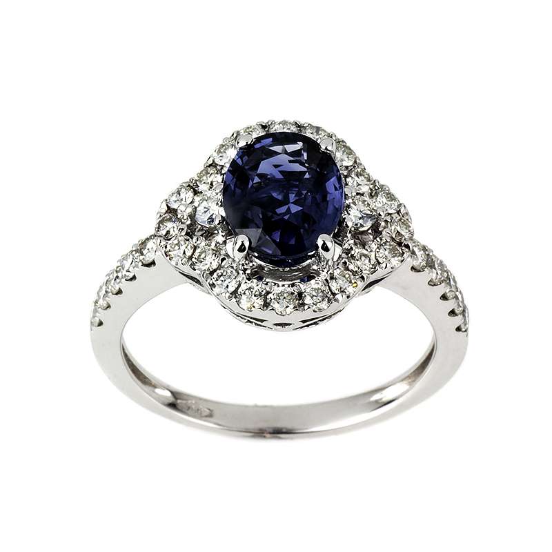 18WG Diamond 0.63TDW and Sapphire Ring | Rich Diamonds