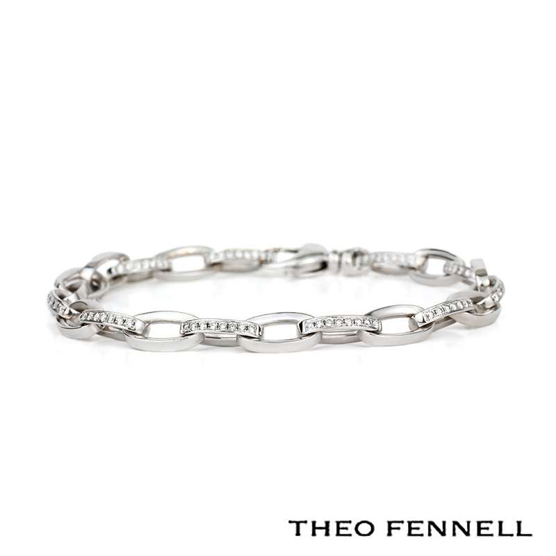 Theo Fennell 18ct White Gold Medium Oval Diamond Link Bracelet | Rich ...