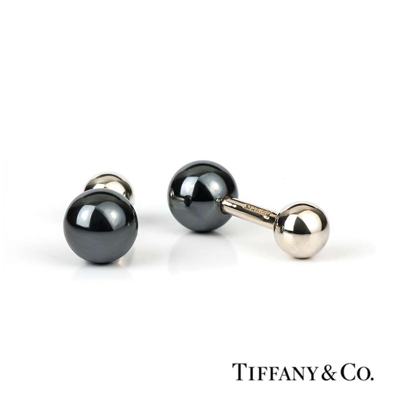 Silver Tiffany & Co. Haematite Barbell Cufflinks | Rich Diamonds