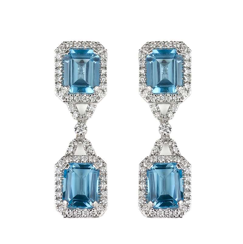 18WG Diamond and Topaz Drop Earrings | Rich Diamonds