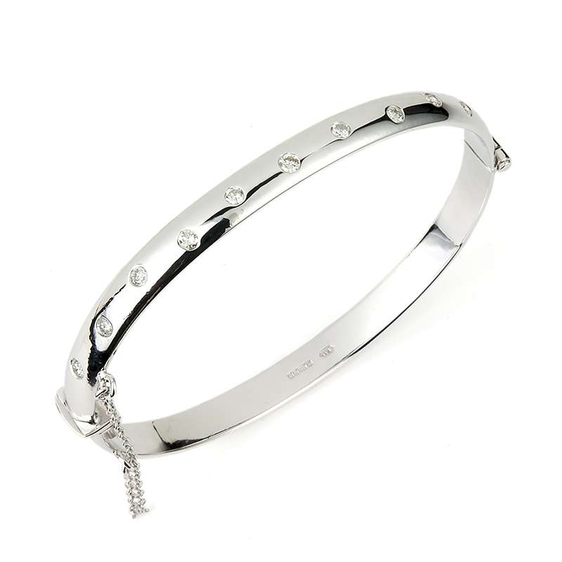 9ct White Gold Hinged Diamond Bangle 0.33ct Total | Rich Diamonds