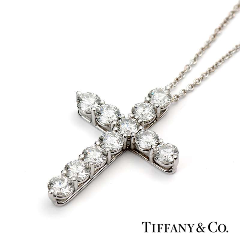 Platinum Tiffany & Co. Cross set with 11 Round Brilliant Cut Diamonds o...