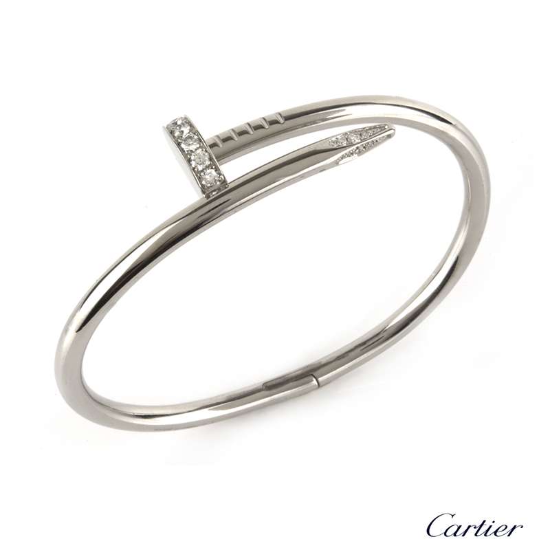 Cartier 18k White Gold Juste Un Clou Diamond Bangle B6037915 | Rich ...