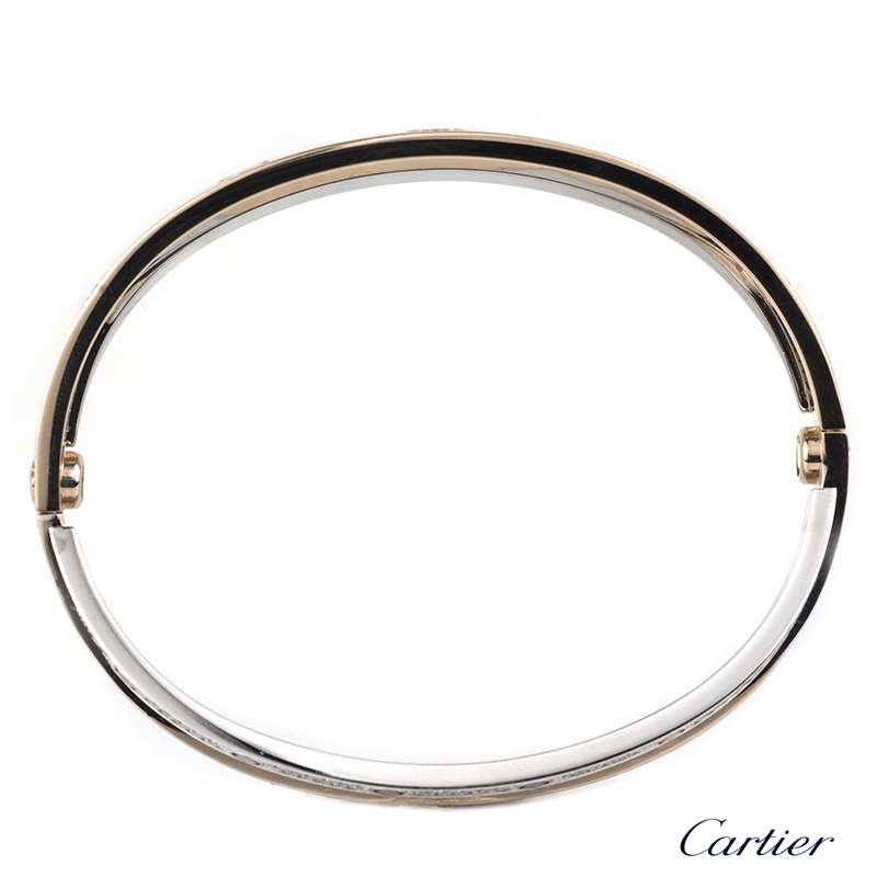 Cartier 18k Rose & White Gold Diamond Love Bangle Size 18 B&P N6039118 ...