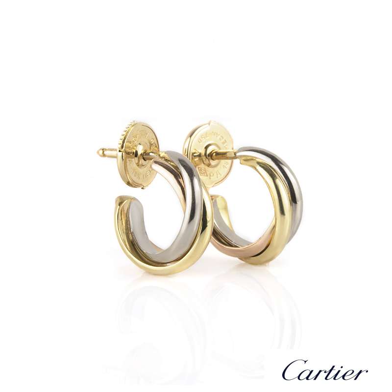 cartier diamond tri color gold trinity hoop earrings