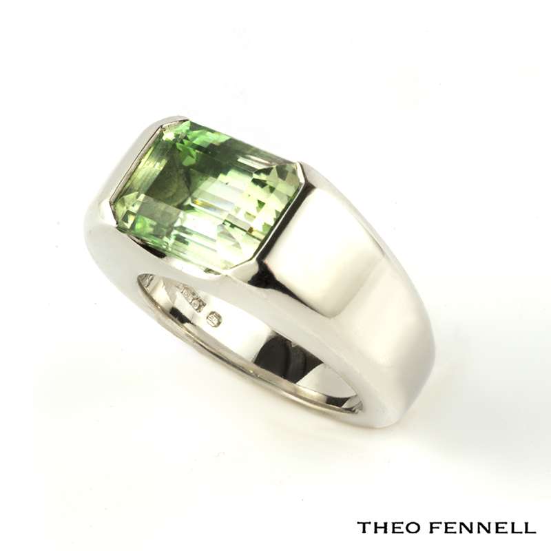 Theo Fennell 18k White Gold Tourmaline Arc Ring 7.87ct | Rich Diamonds