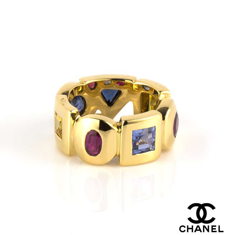 Chanel 18k Yellow Gold Multi Gemstone Ring