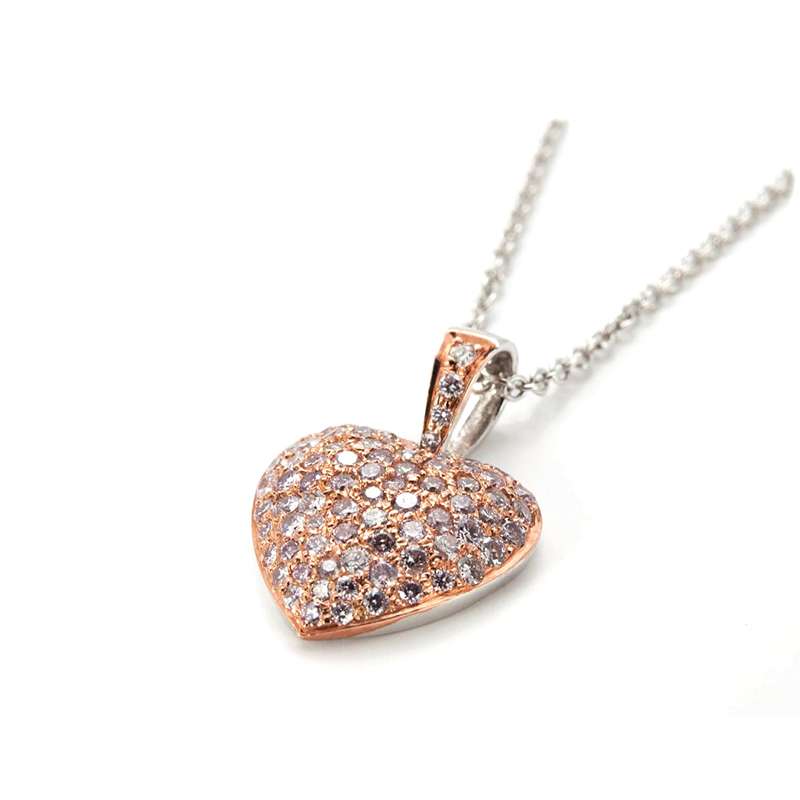 18k White Gold Pink Diamond Set Heart Pendant | Rich Diamonds