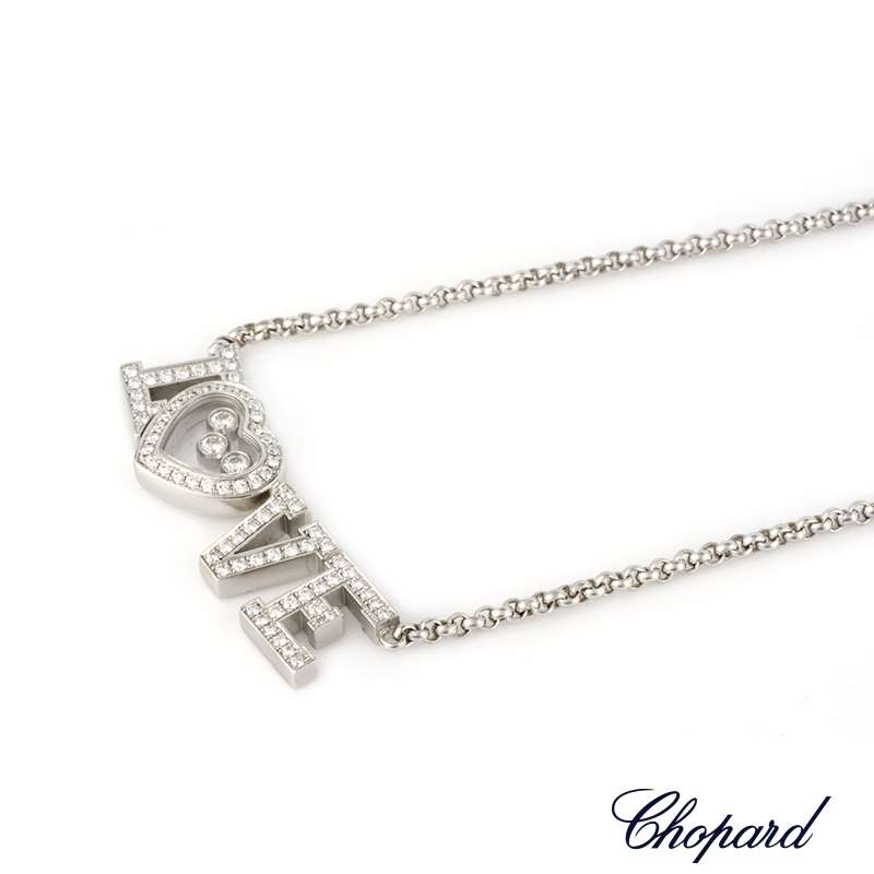 Chopard 18k White Gold Happy Diamonds Love Necklace B&P 81/4875/0-20 ...
