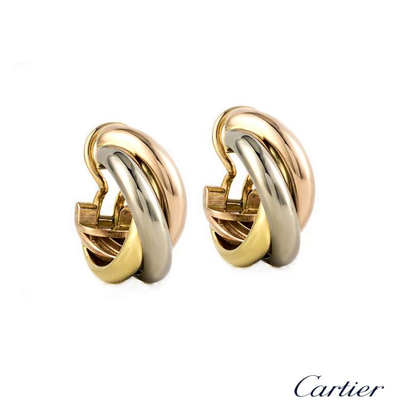 cartier diamond tri color gold trinity hoop earrings