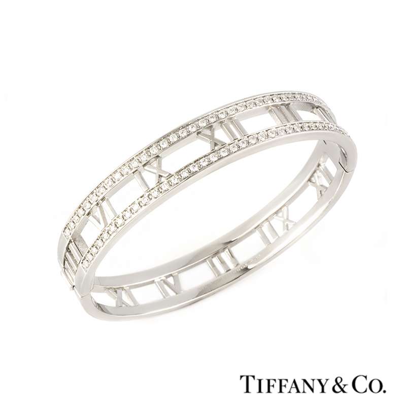 Tiffany & Co. 18k White Gold Diamond Set Atlas Bangle
