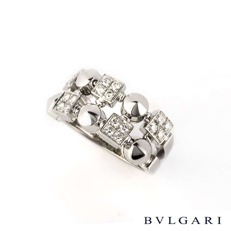 Bvlgari 18k White Gold Diamond Set Lucea Ring | Rich Diamonds