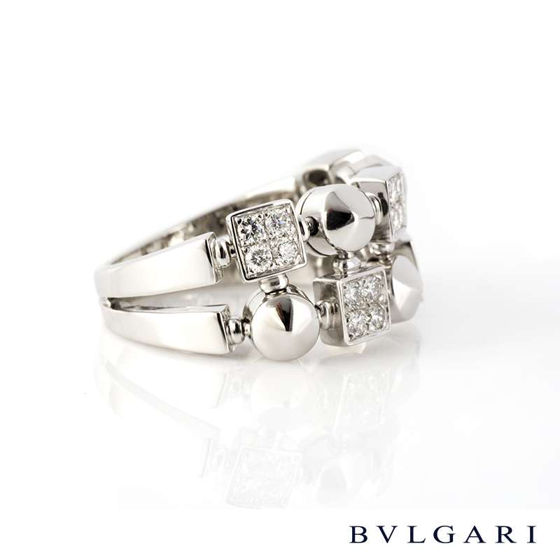 Bvlgari 18k White Gold Diamond Set Lucea Ring | Rich Diamonds