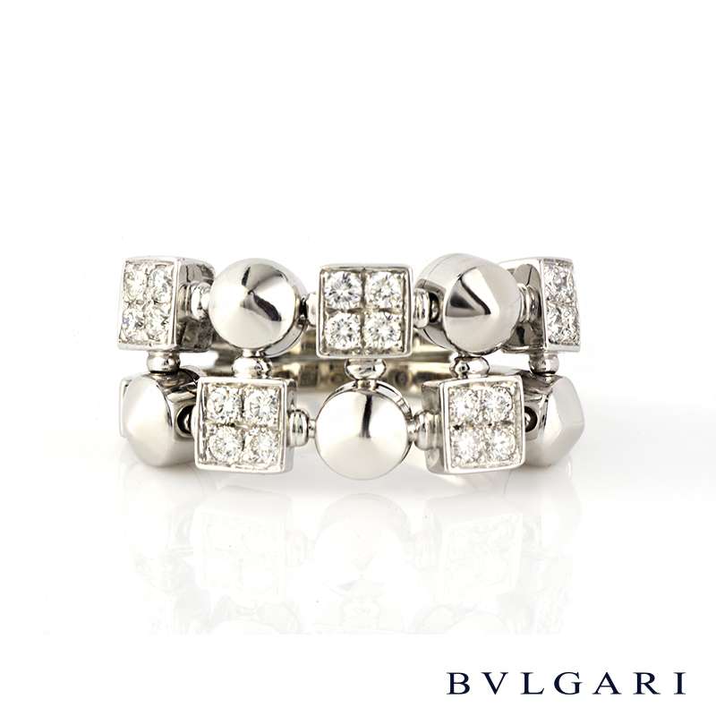 Bvlgari 18k White Gold Diamond Set Lucea Ring | Rich Diamonds