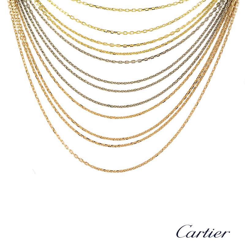Cartier 18k Three Colour Gold Multi Strand Trinity Necklace | Rich Diamonds