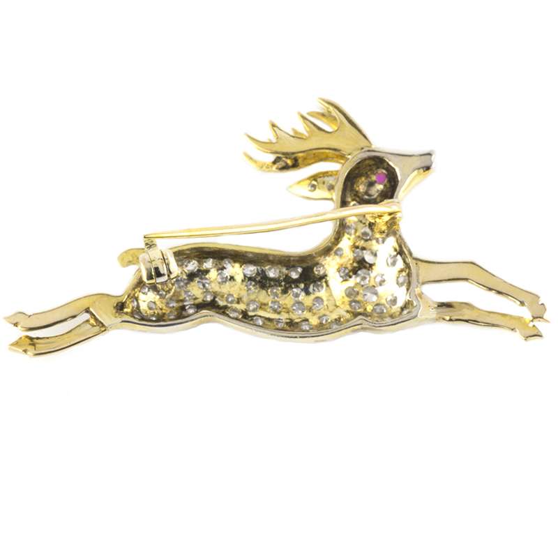 18k Yellow & White Gold Diamond Deer Brooch | Rich Diamonds