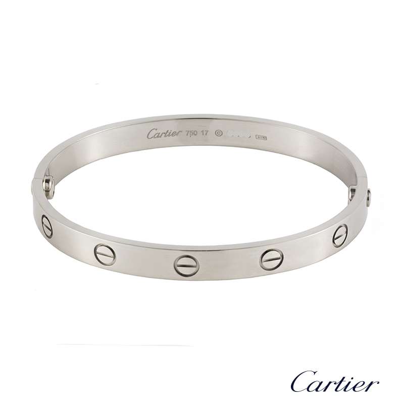 Cartier 18k White Gold Plain Love Bangle Size 17 B6035417 | Rich Diamonds
