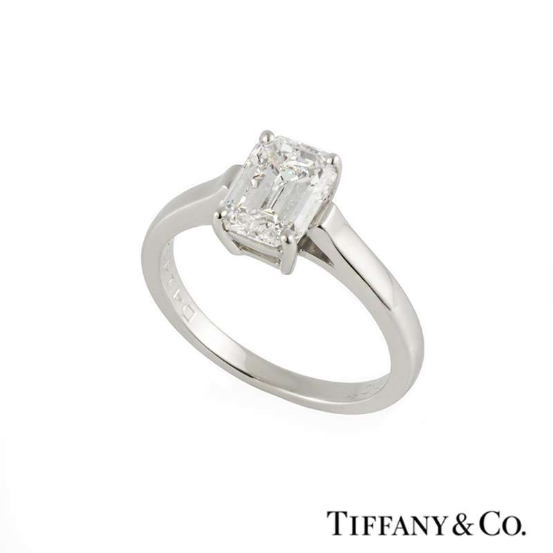 Tiffany & Co. Emerald Cut Diamond Ring in Platinum 1.56ct F/VS1 B&P | Rich Diamonds