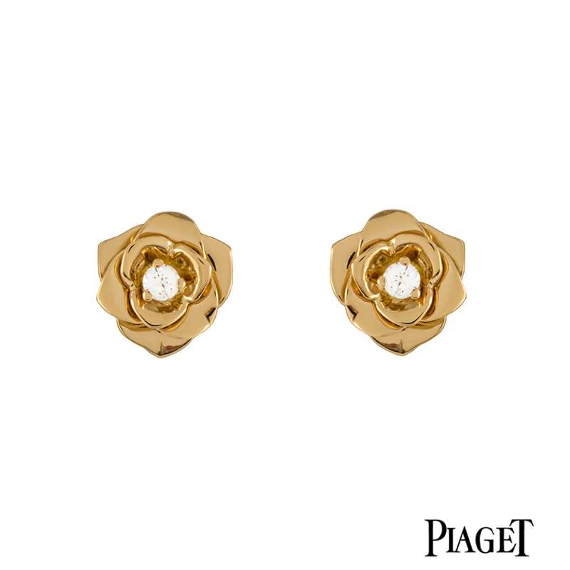 Piaget 18k Rose Gold Diamond Set Rose Earrings G38U0043 | Rich Diamonds