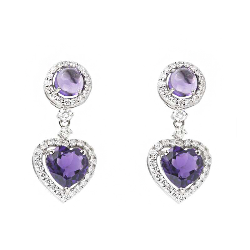 18k White Gold Amethyst and Diamond Drop Earrings 8.67ct | Rich Diamonds