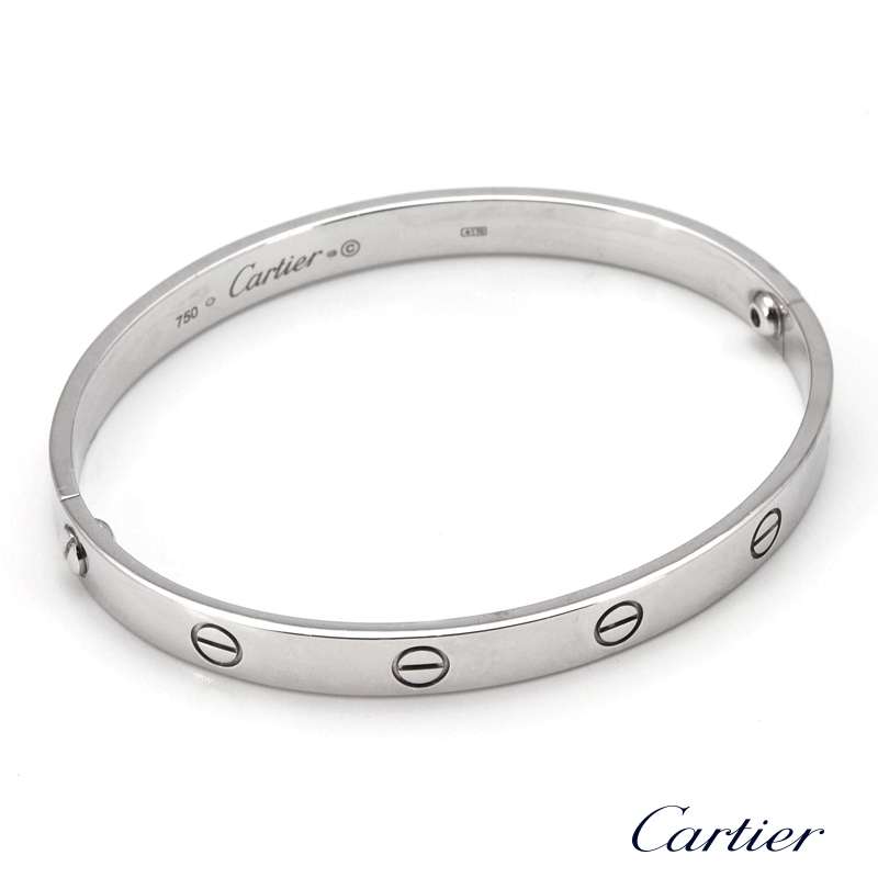 Cartier 18k White Gold Love Bangle Bracelet Size 19. B6035400 | Rich Diamonds