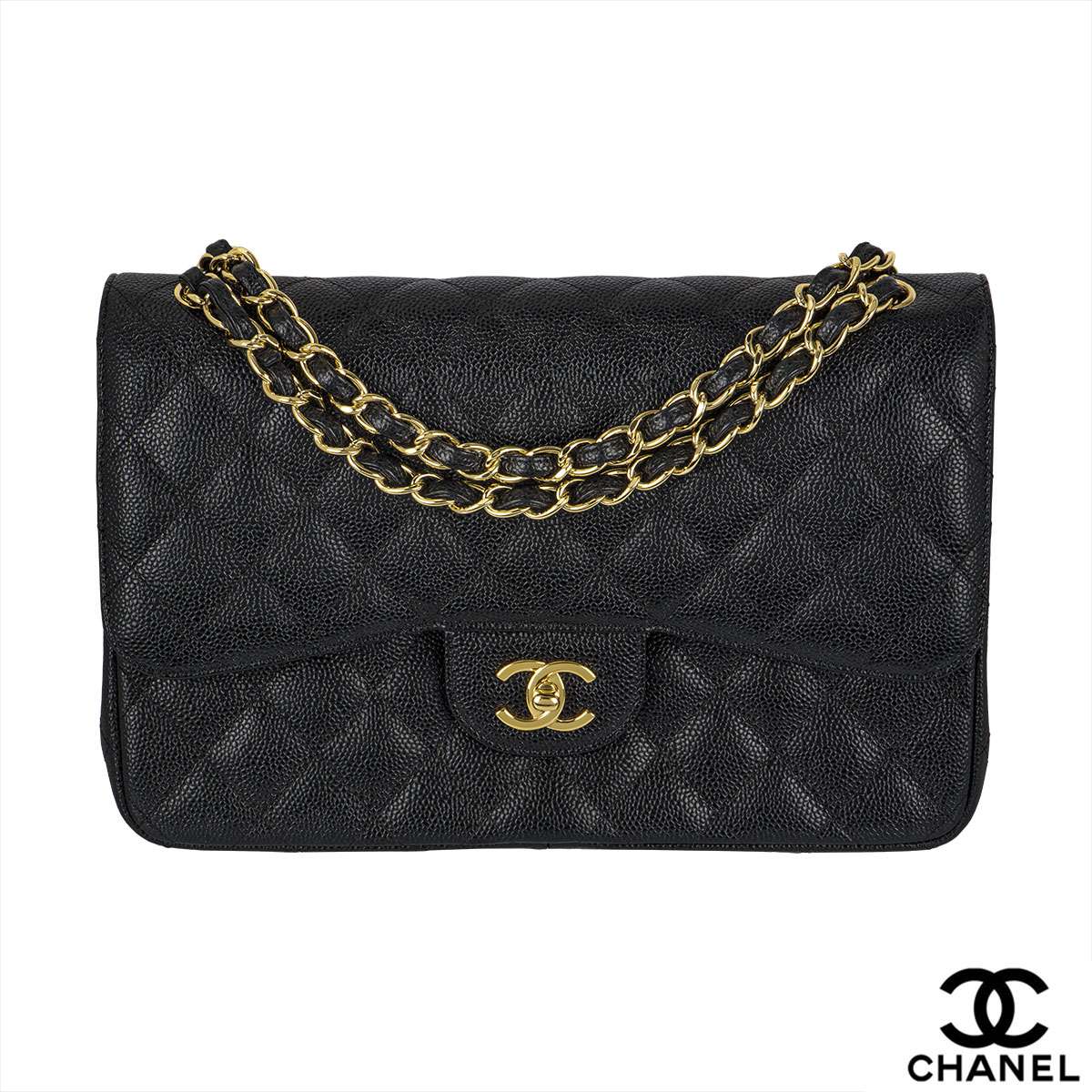 Chanel Classic flap Jumbo Handbag in black Caviar leather | Rich Diamonds