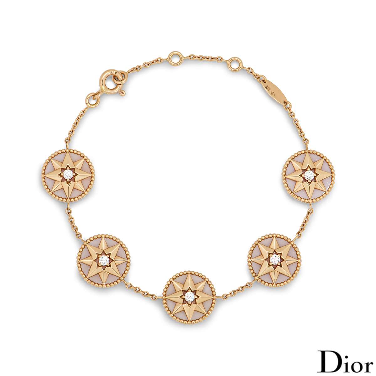Dior Rose Des Vents Rose Céleste Mother Of Pearl  Onyx Diamonds 18  Carat Yellow Gold Bracelet  Les Pierres de Julie