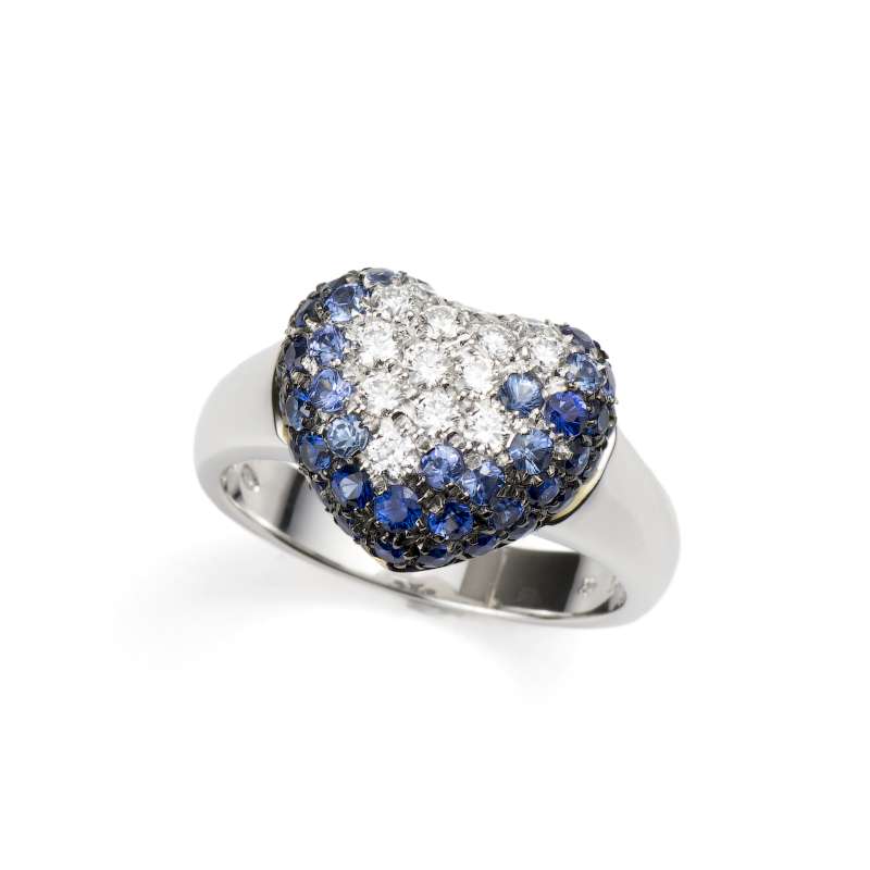 18k White Gold Sapphire and Diamond Heart Ring | Rich Diamonds
