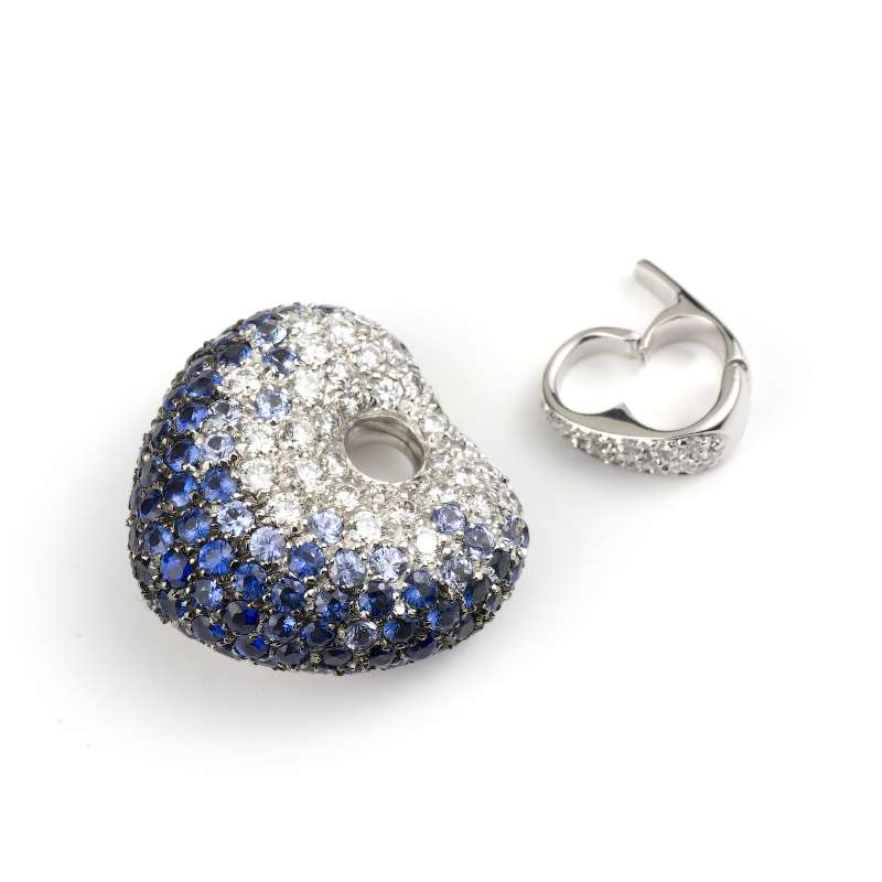 18k White Gold Sapphire and Diamond Heart Pendant Large | Rich Diamonds