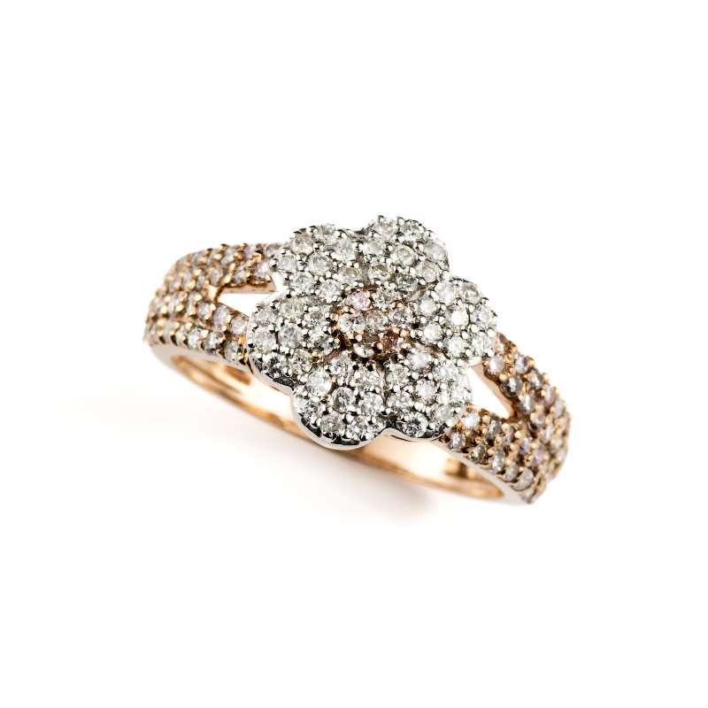 18k Rose Gold Natural Pink and White Diamond Floral Ring | Rich Diamonds