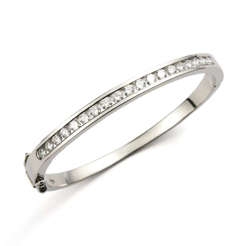 Platinum Round Brilliant Cut Diamond Hinged Bangle 2.46ct | Rich Diamonds