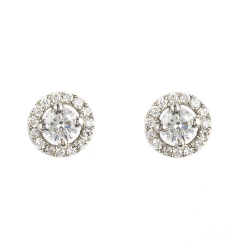 18K White Gold and Diamond Earstuds with Micropave Surround | Rich Diamonds