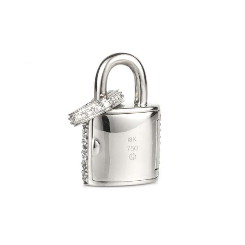 Louis Vuitton Lock It Padlock Pendant, White Gold and Pavé Diamond Grey. Size NSA