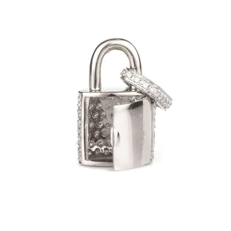 Louis Vuitton 18k White Gold Diamond Padlock Pendant