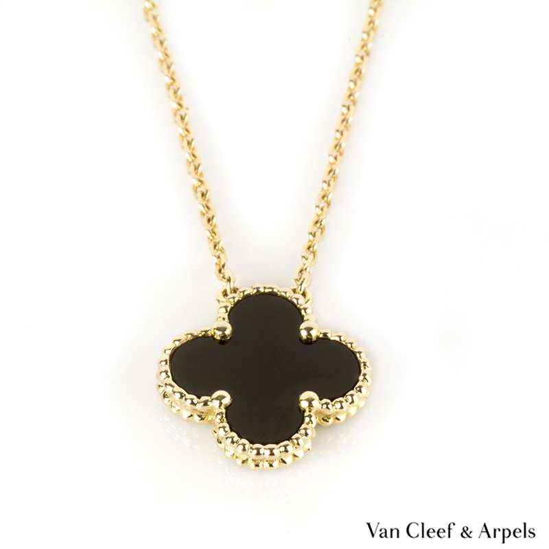 Van Cleef & Arpels 18k Y/G & Onxy Vintage Alhambra Pendant | Rich Diamonds