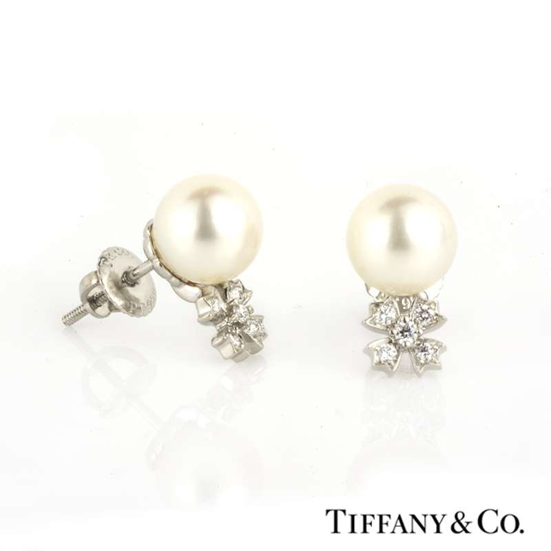 tiffany pearl and diamond earrings