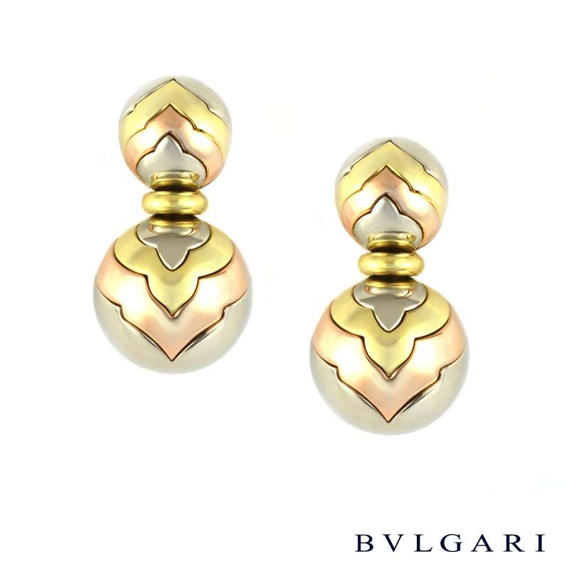 Bvlgari Three Colour Gold Ball Drop Earrings | Rich Diamonds