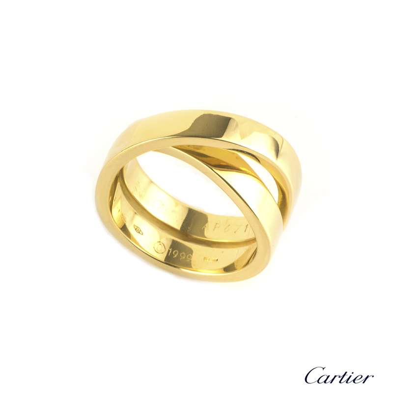Cartier 18k Yellow Gold Cross Over Ring Size 55 | Rich Diamonds