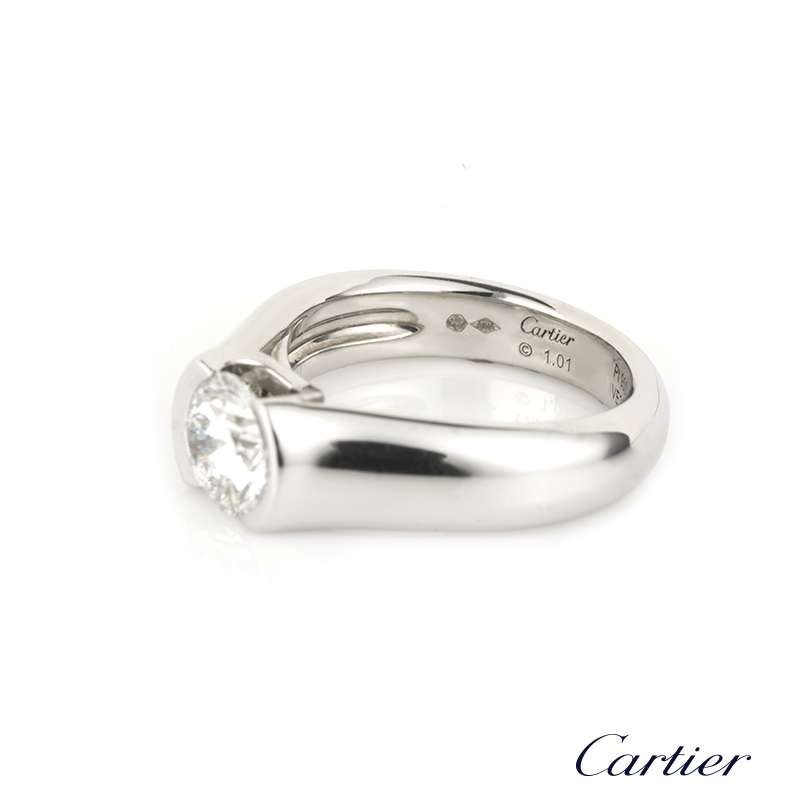 Cartier Round Brilliant Cut Diamond Ring in Platinum 1.01ct E/VS1 B&P ...