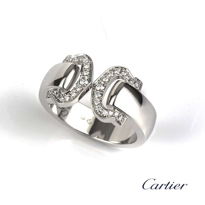 cartier white gold double c ring with diamonds