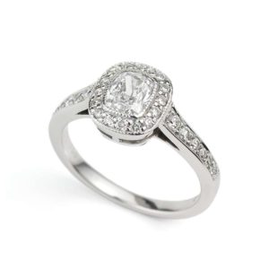 18WG 0.81ct D/VS2 Cushion Cut Diamond Cluster Ring