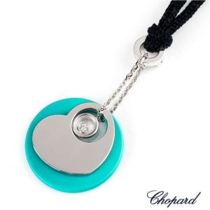 18WG Chopard Happy Diamond and Turquoise Necklace 79/6487-1009