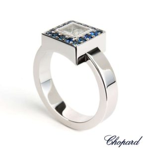 18WG Chopard Sapphire Happy Diamond Ring 82/2896/3-20